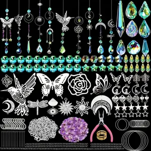 Sun Catcher Arts Kit for Adults, 1 Set Crystal Suncatcher Crafts Kit for Adults, DIY Making Supplies for Indoor Window Hanging, Outdoor Garden Decor, Hanging Wind Chime