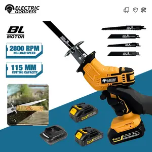 Cordless Reciprocating Saw - 18-21V Brushless 3000RPM Electric Recip Saw with Variable Speed, LED Light, Tool-Free Blade Change, 4 Blades Included, 115mm Cutting Capacity, Fits Most 18-21V Battery Systems, for Wood Metal PVC Pruning