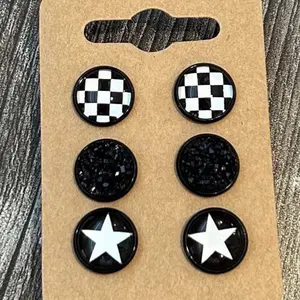 Women's Black & White 12mm Checkered Star Druzy Cabochon Stud Earrings Set fashion jewelry accessories women trendy cute handmade earring stud jewelry woman earring