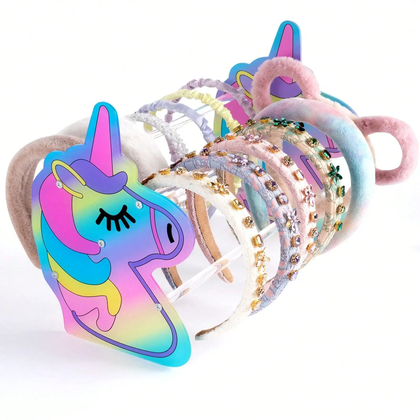 Oaoleer Headband Holder Organizer For Girls, Acrylic Headband Display Stand Unicorn Hairband Stand Organizer Headband Storage Home Room Decors For Girls Rainbow Love Valentine