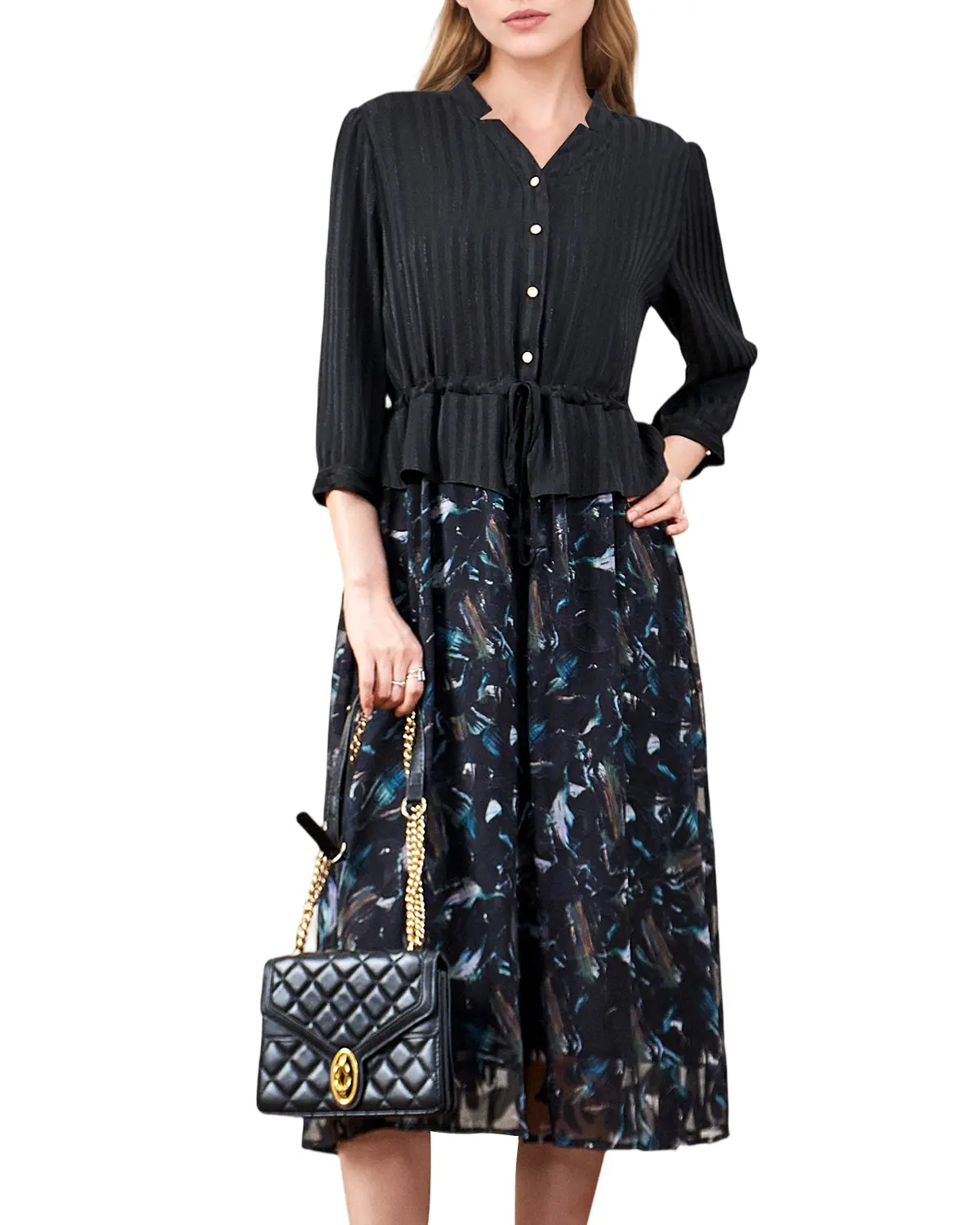 button down midi dress with sleeves Cream Floral Stripe Button Down Long Sleeve Midi Dress – PinkBlush