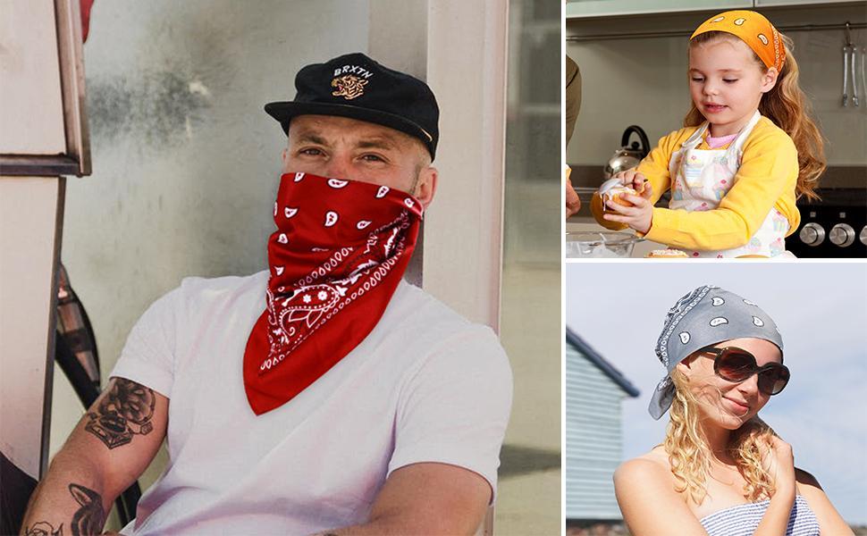 16 Pack Bandanas – Multi-Purpose Polyster Scarves, Headbands & Handkerchiefs for Women, Men, Boys, Girls – Party Favors, Outdoor Gear, Daily Accessories