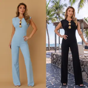 SHELL PATTERN JUMPSUIT - WIDE CAP SLEEVES - ROUND NECKLINE - ZIPPER ON THE BACK