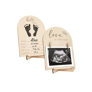 Wooden Dual-Sided Ultrasound Photo Frame, Pregnancy Countdown Memorial, Desktop Decoration, Baby Scan Sound Wave Picture Frame