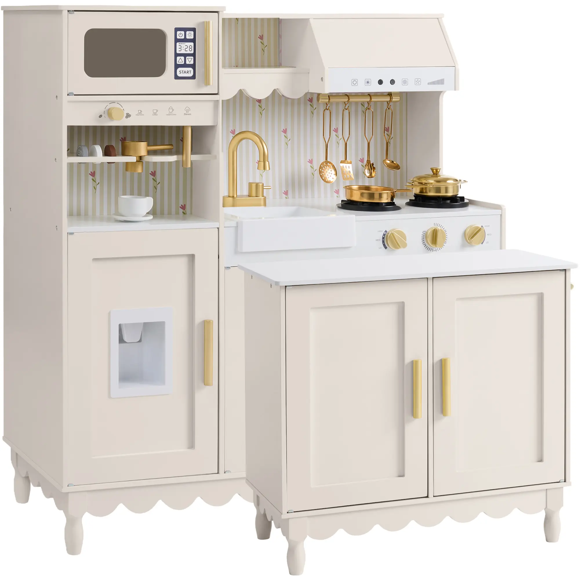 Best Choice Products Kids Play Kitchen Set with Espresso Machine, Ice Maker, Storage Island & Accessories