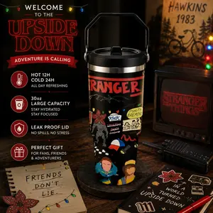 1 Pc 30oz Stranger Things Upside Down Insulated Mug, Double Wall, Leak-Proof Lid, Hot Drinks Stay Warm 12H, Cold Drinks Stay Cold 24H, Perfect Fan Gift, Stylish & Durable, Ideal for Daily Use, Office, Gym, Travel, Outdoor Activities, Mother’s Day, Nurse’s