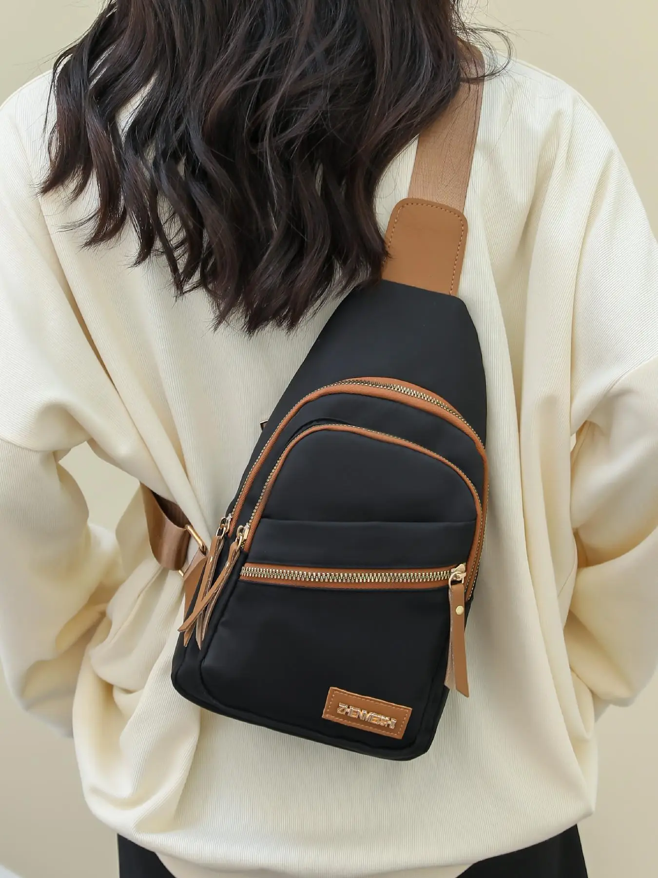 Women's Elegant Zipper Sling Bag, Minimalist Vintage Crossbody Bag, Trendy Chic Retro Chain Design Sling Bag for Daily Use for Women