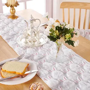 Velvet Table Runners Coquette Aesthetic Cute Dresser Scarf Faux Fur Soft Plush Faux Table Runners for Preppy Room Decor Bedroom Sofa Couch Bow Bunny Easter(Pink Multiple Bunnies,13" W x 72" L