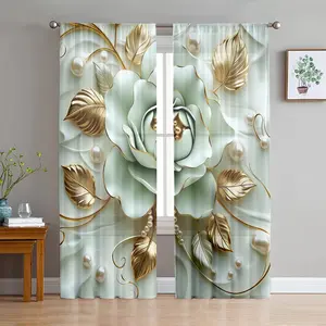2D Flat 2Pcs floral pattern curtains, elegant bedroom window, living room decorative panels, semi blackout sheer drapes, home decor privacy blinds, modern art housewarming gifts, Home Decoration Curtain