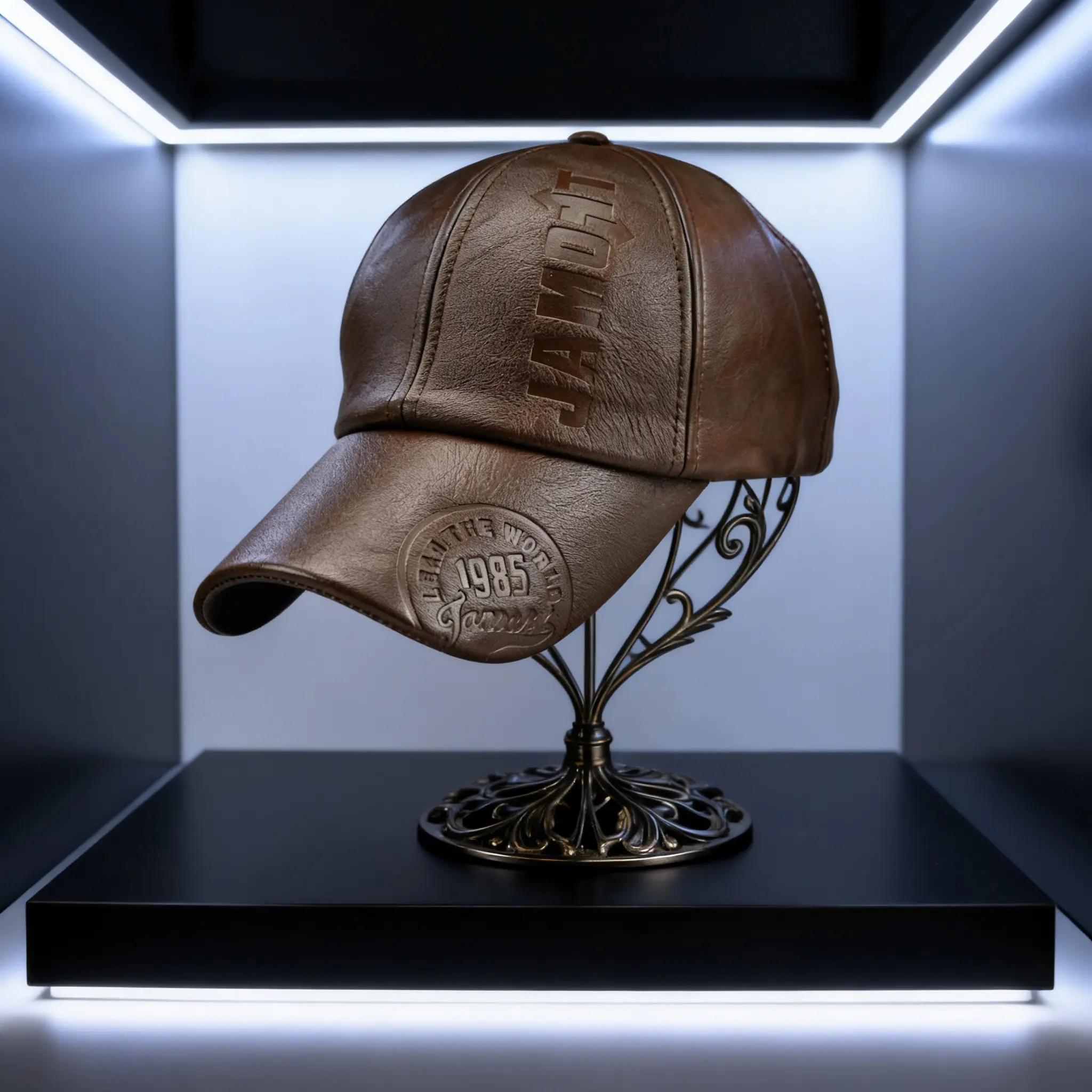 Vintage 1985 Embossed Brown Leather Baseball Cap, hats for men, gorras para hombres, hats for women, hats, summer items,back to school,back to school haul