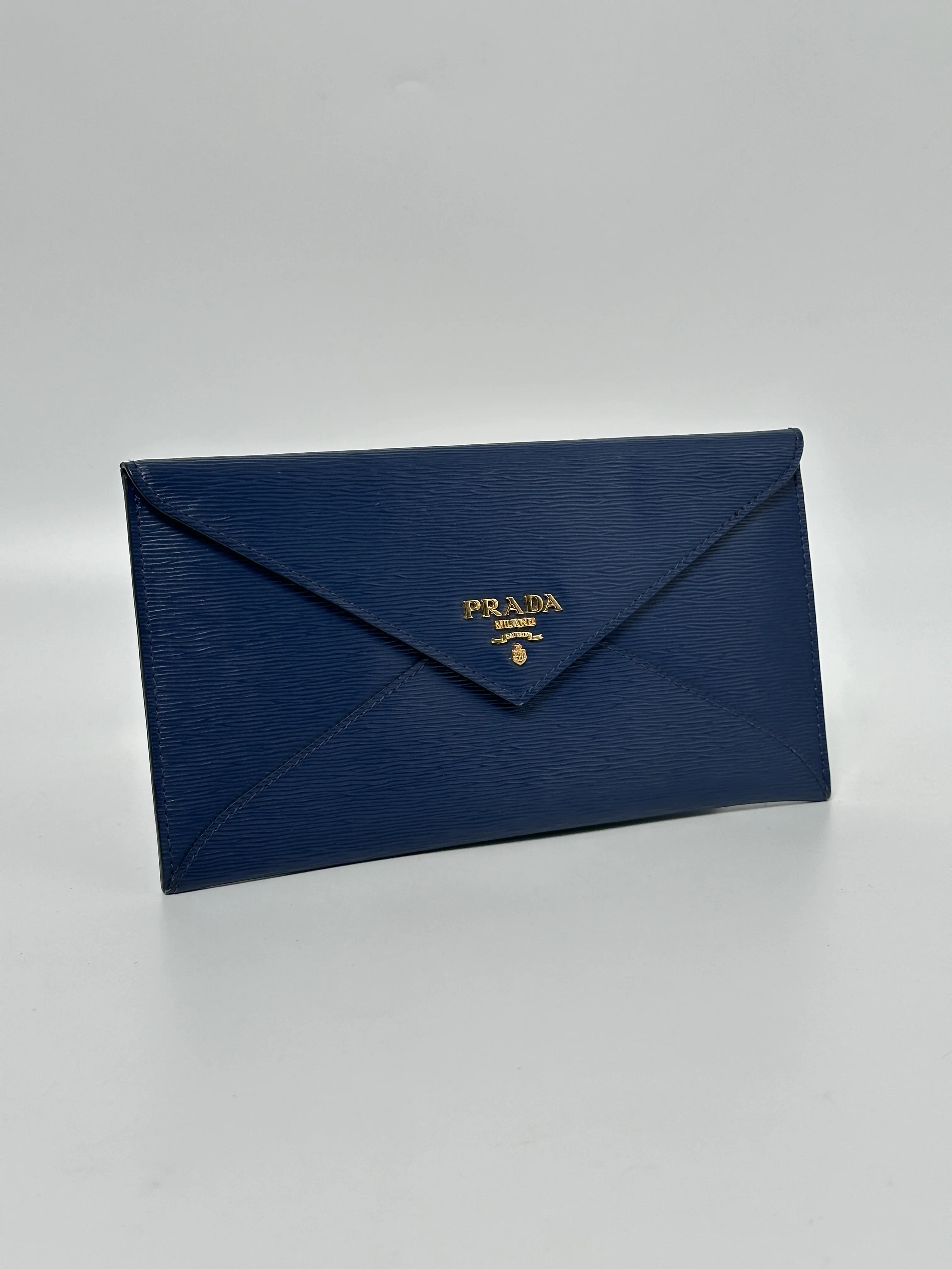 Pre-owned PRADA leather Wallet Blue Envelope Clutch Bag JD663PR