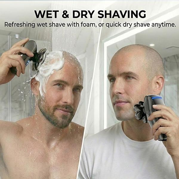 FLITOK Electric Head & Face Shaver for Bald Men 6-in-1 Waterproof IPX7 7D Magnetic Razor Type-C Fast Charge LCD Screen Nose Trimmer & Face Brush Kit Travel Ready