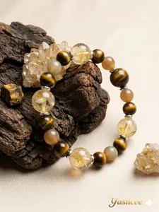 Yastlcee 1Pc  Natural Citrine Tiger Eye Agate Bracelet, Earth Tone Healing Energy Stretch Beaded Bracelet, Abundance Protection Spiritual Jewelry for Yoga Daily Wear