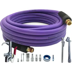 Air Hose 1/4 in x 30 ft, Hybrid Air Compressor Hose Kit with 1/4 in NPT Male Threads, 13 Piece Air Tool & Air Compressor Accessories Kit, Bend Restrictors, 300 PSI (Purple, 30FT-13 Pieces)