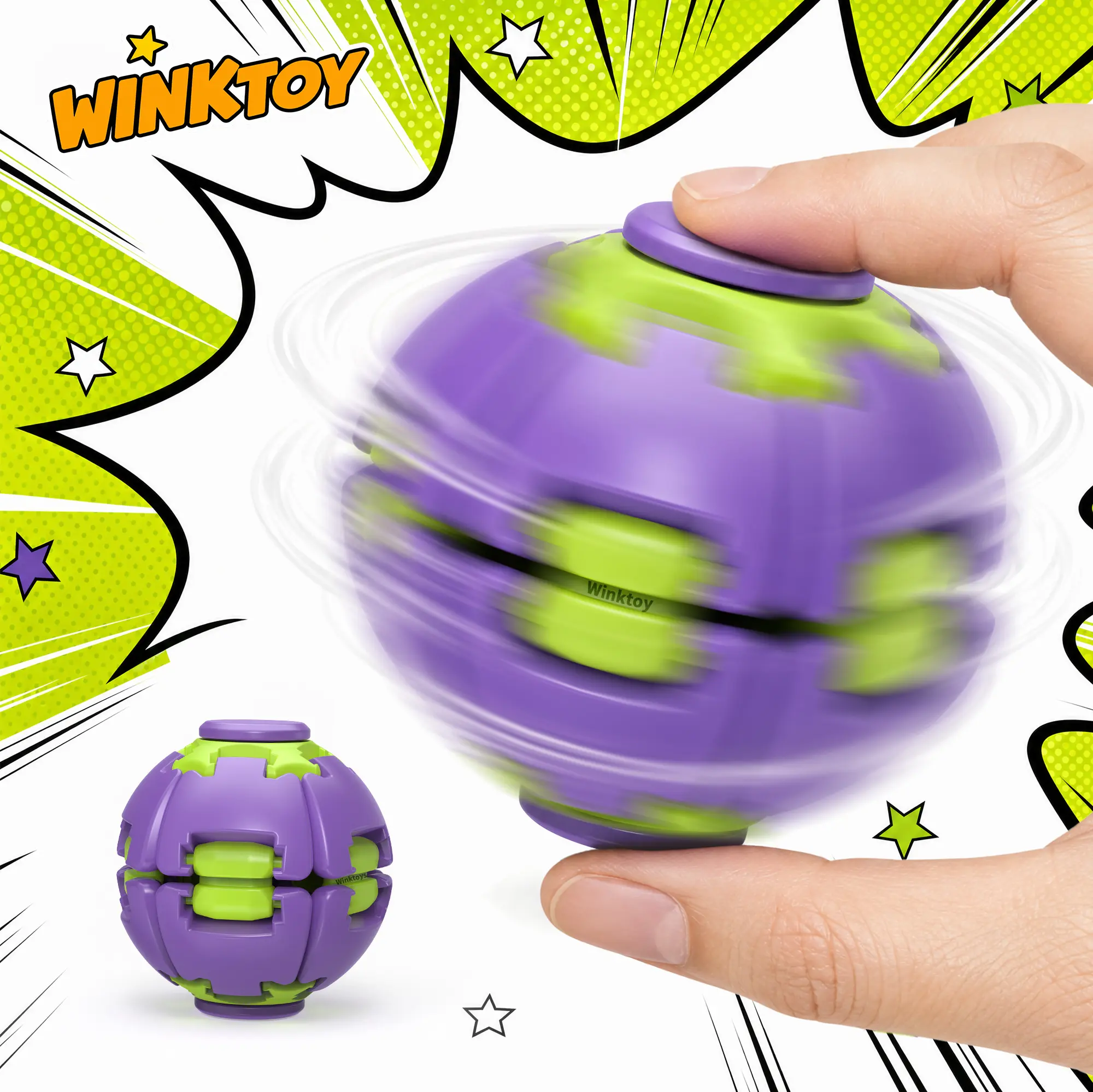 [1]Winktoy Press Spin Fidget Ball, Fidget Spinner, One Press to Spin, Dynamic Spin Effect, Handheld & Tabletop Play, Sensory Toy, Stress Relief Desk Toy, Gift Idea for Kids, Teens & Adults