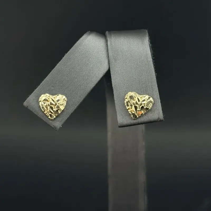 Women's 10k Gold Heart Nugget Earrings, Dainty Fine Jewelry for Daily Wear or Special Occasions