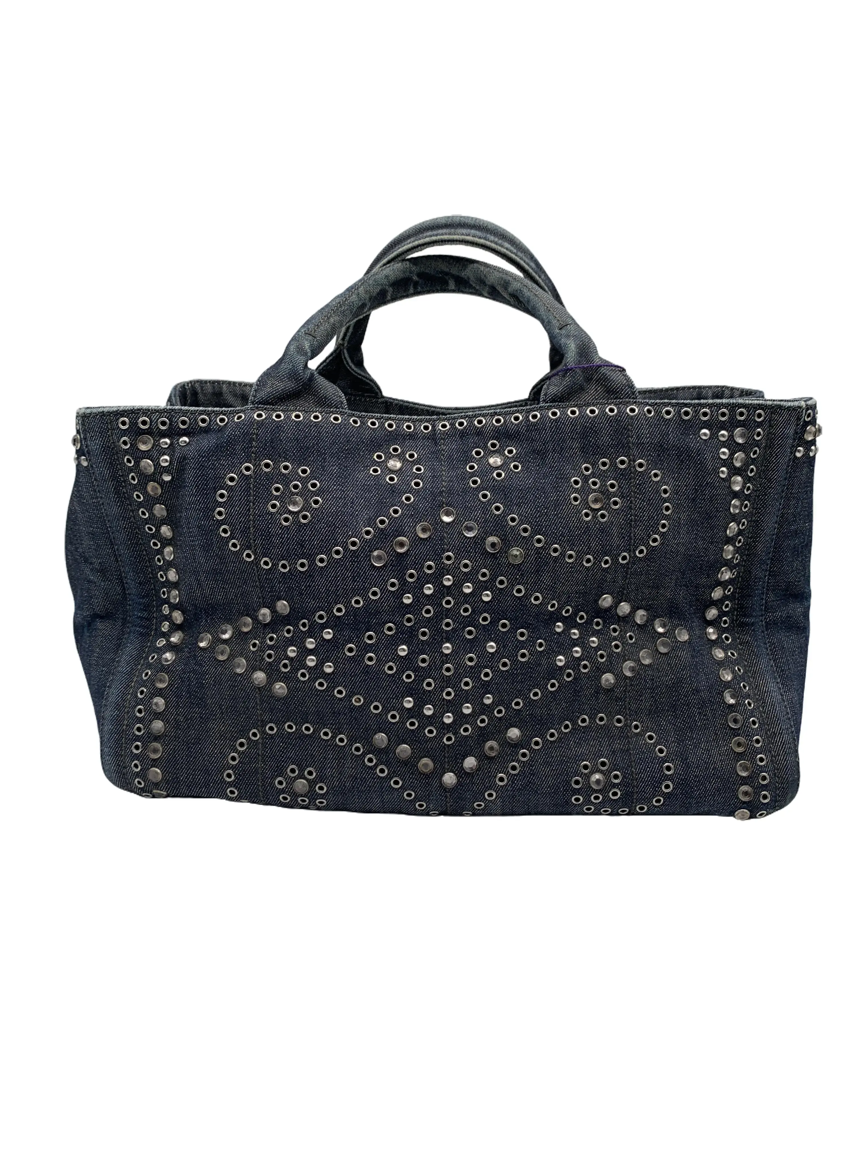 Pre-owned PRADA Vintage Studded Denim Handbag/wj06124416/4416