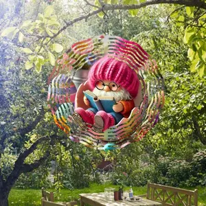 Gnome Design Wind Chime, 3D Colorful Reading Gnome Hanging Decor, Outdoor Hanging Decor for Porch Balcony Garden Yard