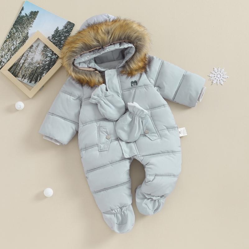 Baby Winter Snowsuit Infant Coat Romper Warm Outwear Hooded Puffer Jacket Footie Jumpsuit Bodysuit Boys Cotton Blend Multi-color Casual Outfit