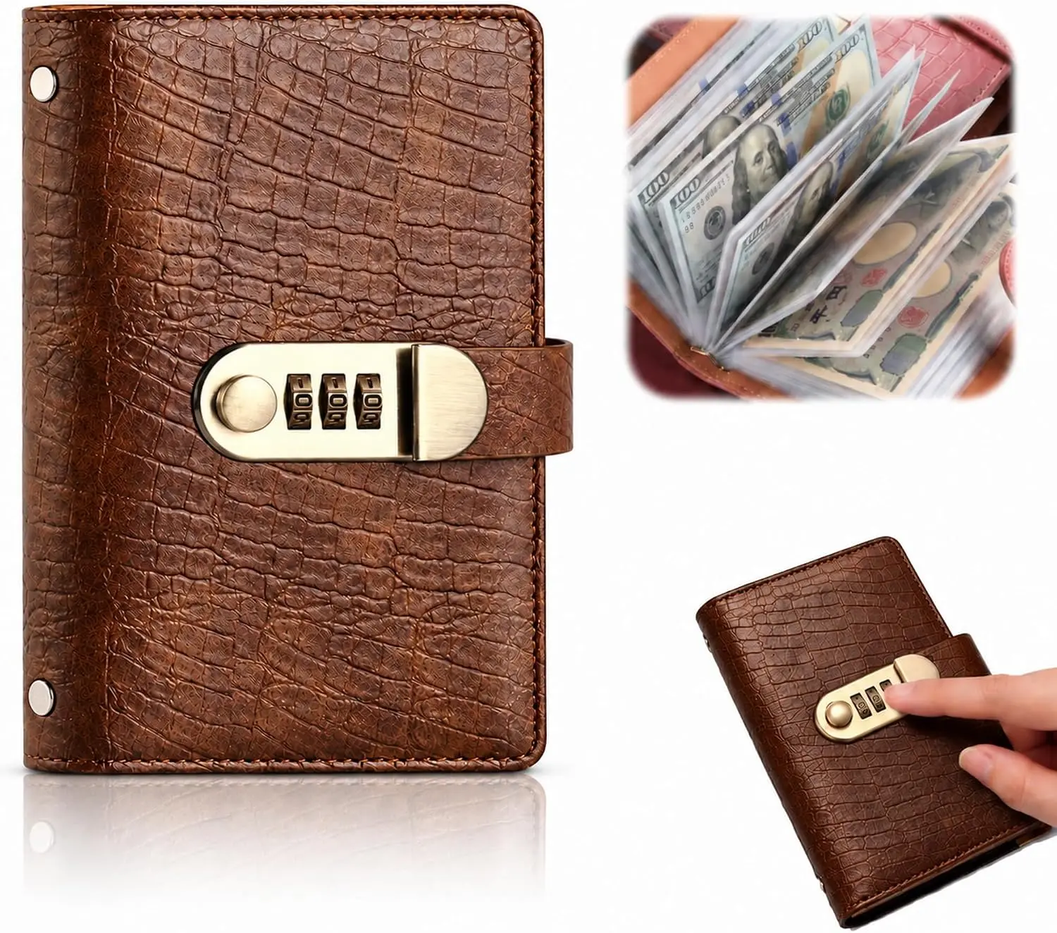 A6 Waterproof PU Leather Combination Lock Money Holder - Small Portable Cash Organizer, Private Bill & Document Storage, Compact Savings Tracker for Daily & Travel Use