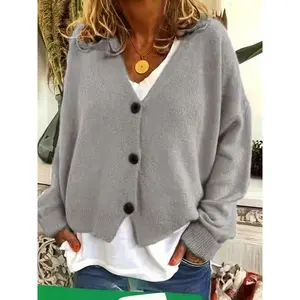 Women's New Arrivals for Fall/Winter Plus Size Solid Color Button Front Casual Knit Sweater Coat, Versatile Long Sleeve Pullover for Fall & Winter, Women's Fashion Outerwear, Knitwear
