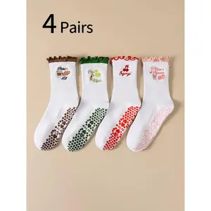 Women's Sports Socks, Cute Cartoon Embroidered Lace-Up Design, Professional Anti-Slip Silicone Yoga Socks, Indoor Dance Floor Socks