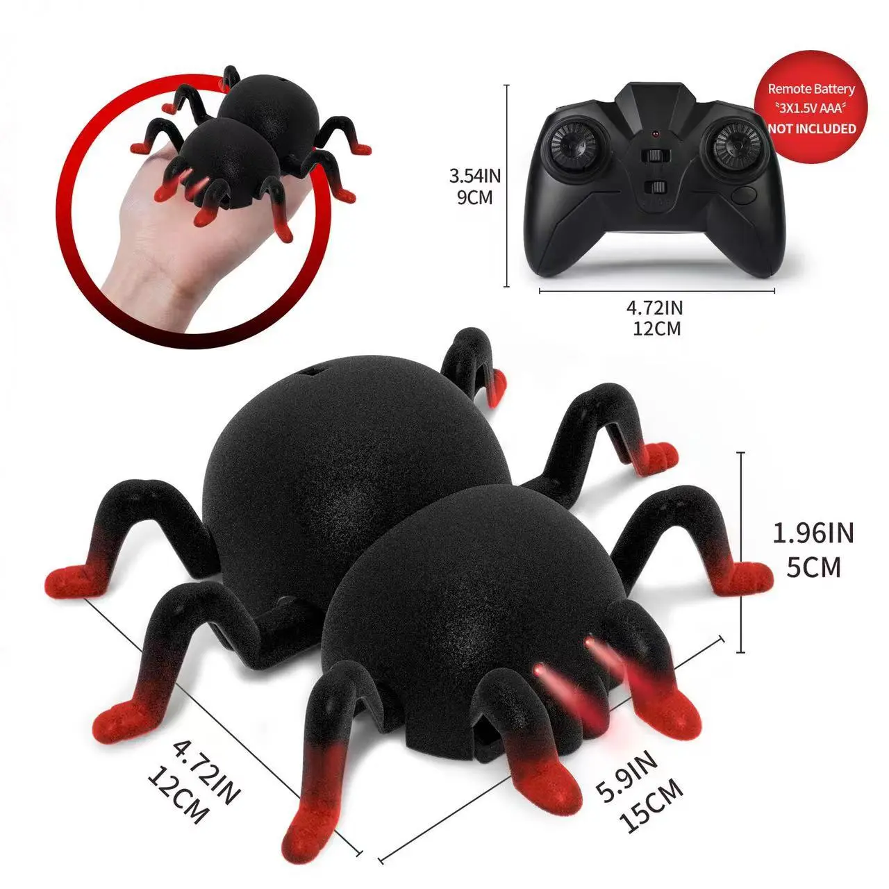 Remote Operated Rechargeable Wall-Climbing Plastic Spider Toy - Spider Shape Fun Toy, Unisex Animal Themed Prank Prop, 8-10 Yrs & 7-14 Yrs Kids’ Christmas Gift with 3x1.5V AAA Cells in Color Box, Climbs Walls