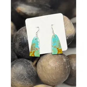 Turquoise Dangling Earrings - Royston Turquoise - Sterling Silver - Native Handmade