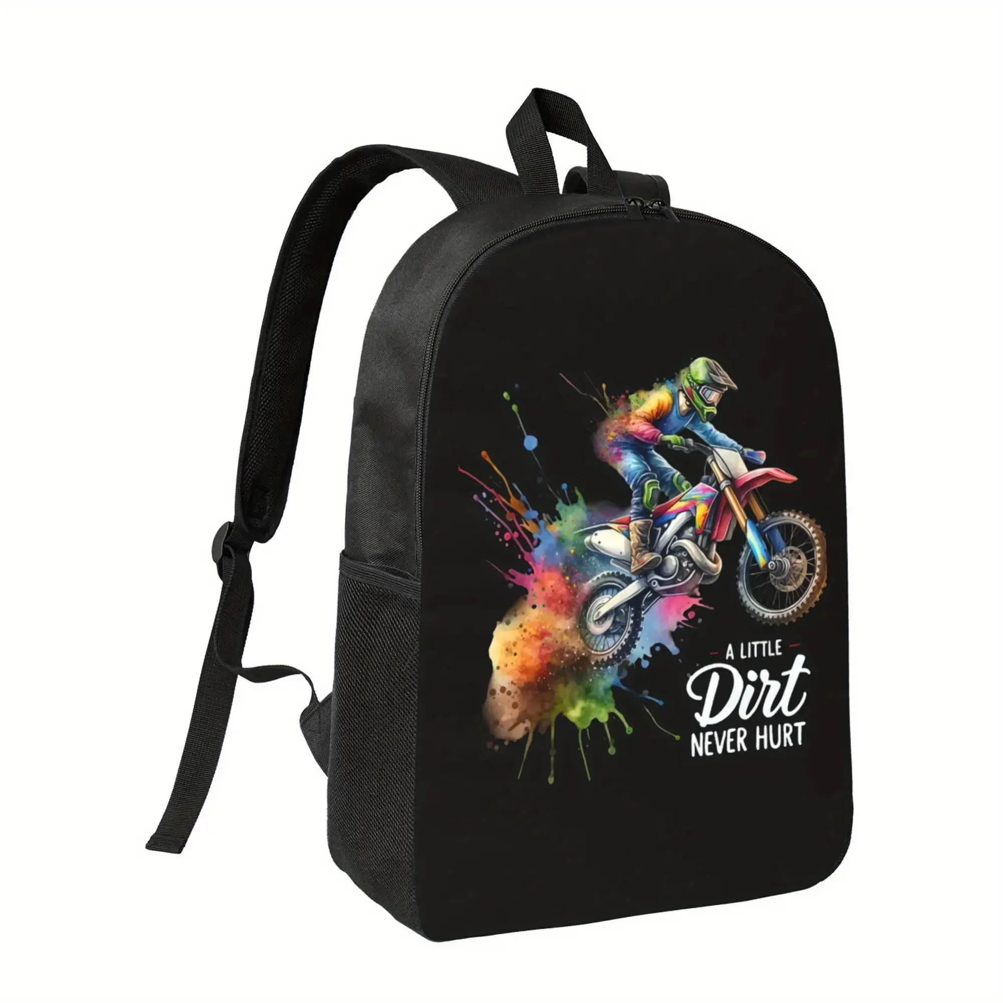 Best Trendy A Boys T (4) 1 1 4xx Lightweight Polyester Backpack for School - Motocross Rider Watercolor Print, Adjustable Shoulder Straps, Zipper Closure, Casual Style, Hand Washable, for Teenager Boys Girls Birthday Gifs for School Supplies