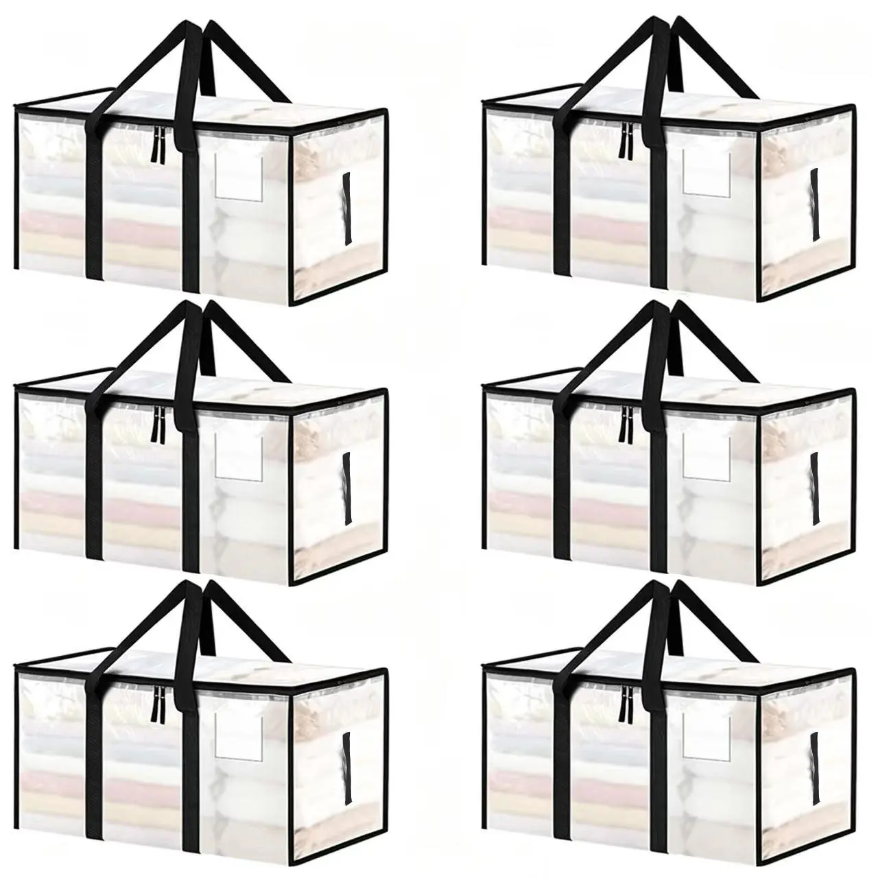 6-pack Large Moving Bags, Heavy Duty Storage Bags with Handles & Zipper, Reusable Clothes and Bedding Organizer for Moving, Dorm, Travel, Closet