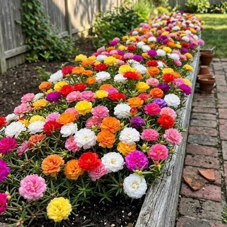 Portulaca Moss Rose Seeds - Double Flowered Moss Rose, Vibrant Mixed Colors Non-GMO, Drought Tolerant Easy Grow Large Blooms for Containers Hanging Baskets Garden Pollinator Attract