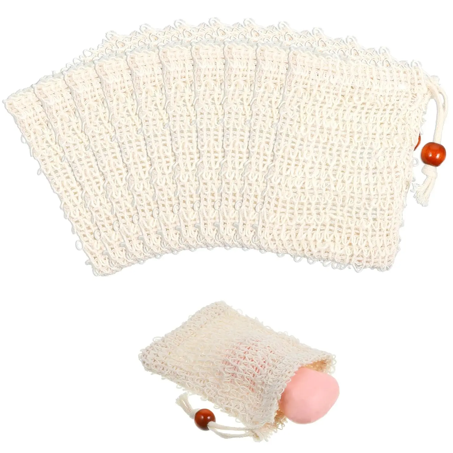 Harbor Home Exfoliating Soap Saver Pouches (10-Pack) — Natural Sisal Mesh Soap Bags