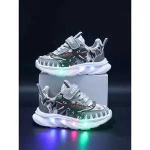 SHUJUAN Halloween Tyrannosaurus Rex Light-Up Kids Shoes, Boys' Sporty Glow Sneakers, Anti-Slip Soft Sole Casual Footwear for Spring & Fall, LED Shoes