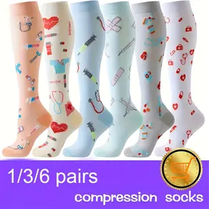 1/3/6 Pairs Sports Long Tube Yoga Colorful Compression Socks for Nurse
