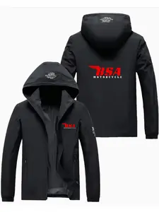 Hardcore Motorcycle Wing Letter Print Hooded Jacket, Vintage Colorblock, High-Quality Polyester, Casual Spring & Fall Outerwear