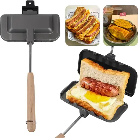 Compact Sandwich Grill Pan, Ergonomic Removable Clamp with Stick, Space Efficient Foldable Cooking Tool for Kitchen Countertops and Camping Cookware Thermal Baking Baking Pan Omelettepan