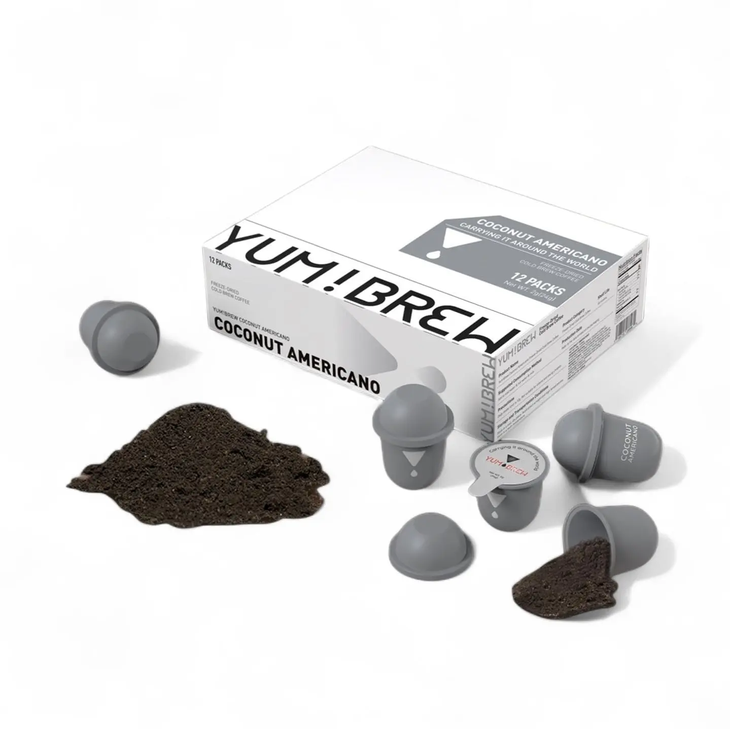 YumBrew Instant Coconut Americano Coffee Capsules, 12 Count – Freeze-Dried Yunnan Arabica Coffee Pods with Hidden Fortune Note, Smooth & Nutty, Hot or Iced Coffee, No Machine Needed, No Sugar