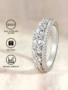 S925 Sterling Silver Fashion Promise Ring, Luxury Engagement Ring for Women, Trendy All-match & Exquisite Jewelry for Birthday Gift, Promise Engagement Rings