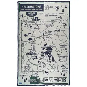 Yellowstone National Park Map Wool Throw Blanket
