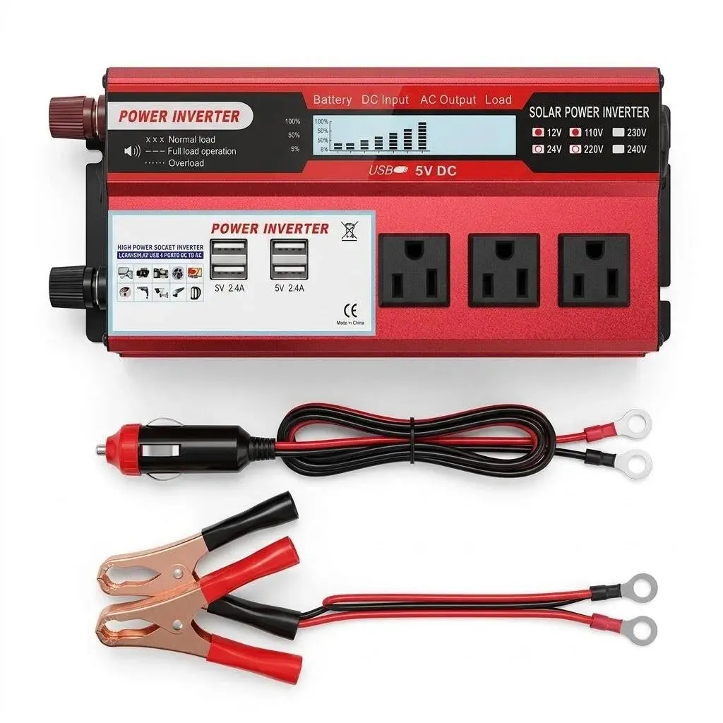 1000W High Power Inverter, Heavy Duty Portable Battery Inverter 12V to 110V AC with 3 Outlets, 4 USB Ports & LED Display for RV Camping & Truck Accessories, Vehicle