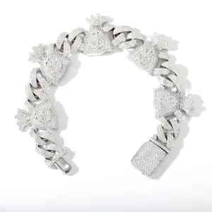 【#B315】Money Bag Charm Iced Out Cuban Link Bracelet UCCIYO Sparkling Synthetic Moissanite Chain Bracelet S925 Sterling Silver