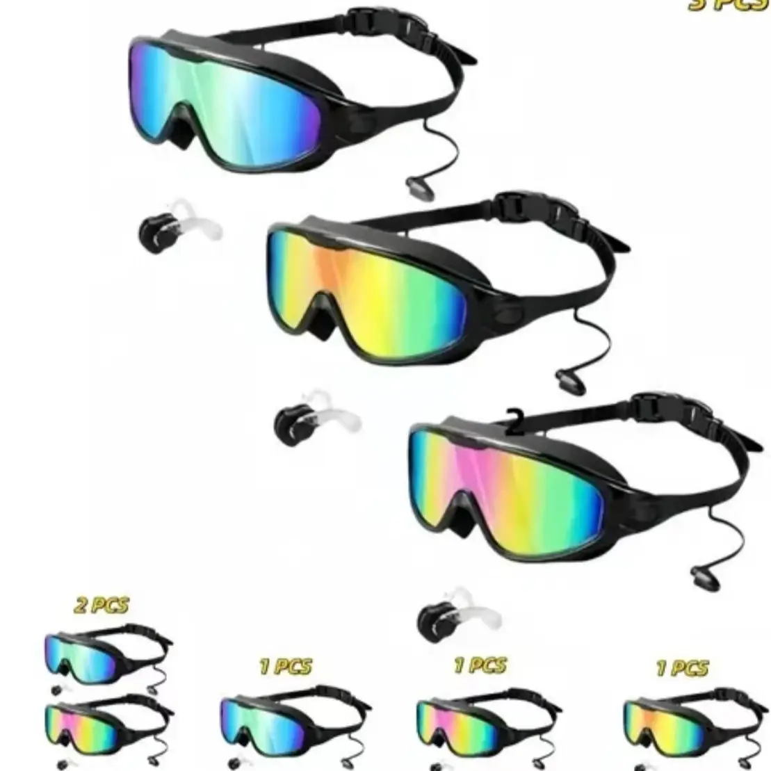 Swimming Goggles 2/3 Pack, Wide Vision Anti-Fog UV Protection Leakproof Swimming Glasses, Water Goggles, Suitable for Adults Men Women Teens, Leak-Proof Clear View Pool Eyewear