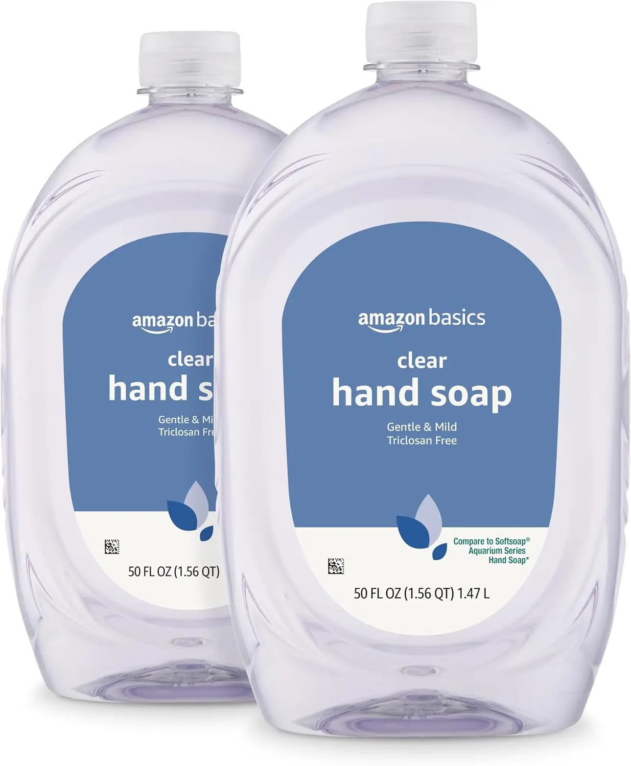 Amazon Basics Gentle & Mild Clear Liquid Hand Soap Refill, Triclosan-Free, Dermatologist-Tested, 50 Fl Oz, 2-Pack (Previously Solimo)