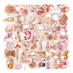 56 Pcs Cute Pink Daily Items Graffiti Stickers, Waterproof PP Decals for Journals, Stationery, Luggage & Water Bottles, Ideal Daily Life Decorative Decals