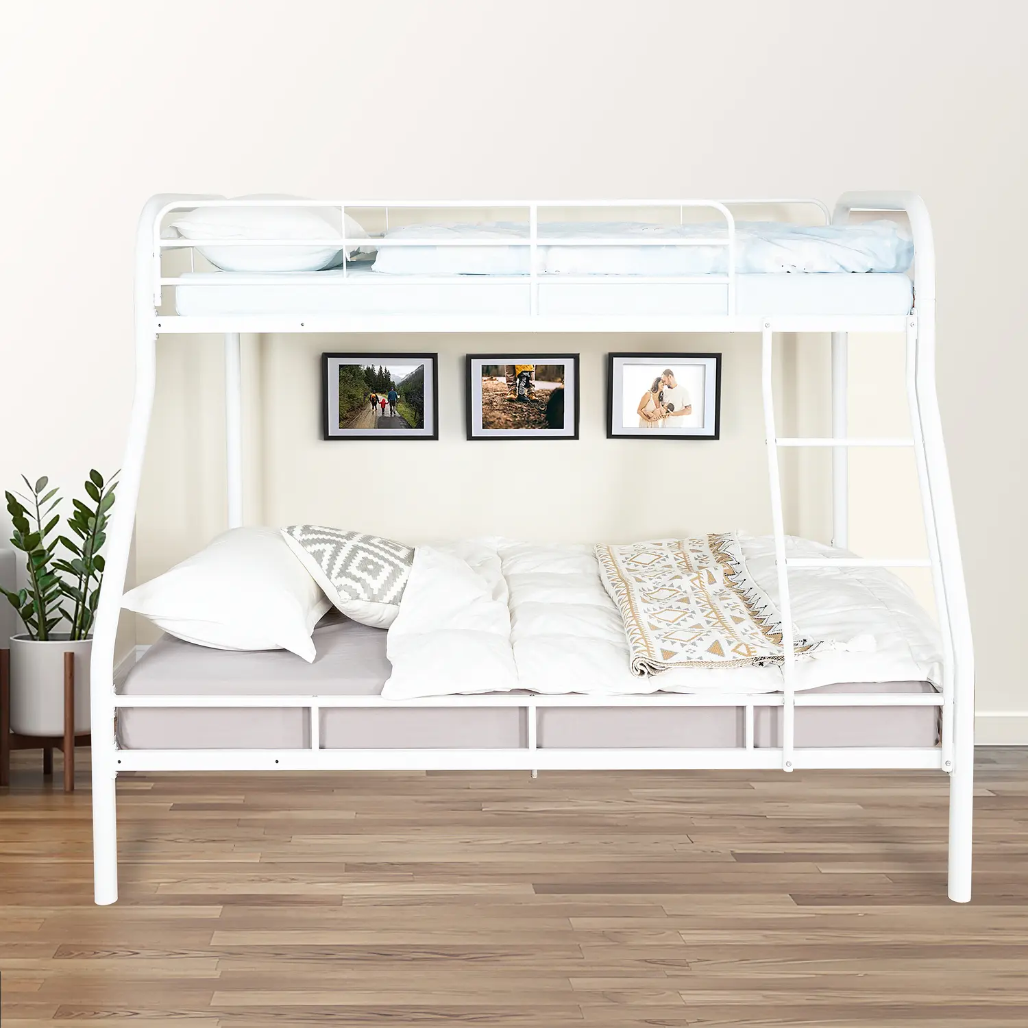 Twin Over Full Heavy-Duty Metal Bunk Bed – Sturdy Design with Safety Guardrails, Angled Ladder, Underbed Storage, and 800 lbs Capacity – Ideal for Kids and Teens.