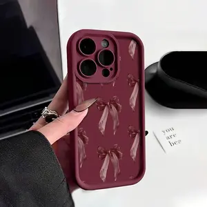 Romantic Burgundy Bow Phone Case, Comfortable Grip, Effectively Protects Your Phone from Drops and Collisions.Suitable for Various iPhone Models Including 17/16/15/14/13/12 /11 Pro Max/Plus/X, Popular Birthday Gift or Business Present for Friends o