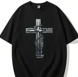 Crown Of Thorns Vintage Graphic Tee With Hope I Rise Above Christian Faith T-Shirt Isaiah 40:31 Metal Cross Design Oversized Streetwear Unisex Heavy Cotton