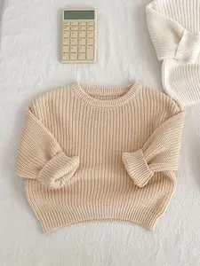 New Arrival Spring & Fall Baby Unisex Solid Color Pullover Knitwear, Long Sleeve Round Neck Sweater for Infants, Casual Fitted Top, Casual Basic Knitwear