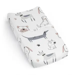 Sweet Jojo Designs Dog Boy Girl Unisex/Gender Neutral Baby Changing Pad Cover Sheet Infant Newborn Diaper Table Change Mat Cover Grey Taupe Blue Modern Puppy Pet Watercolor Puppies Bulldog Paw Print