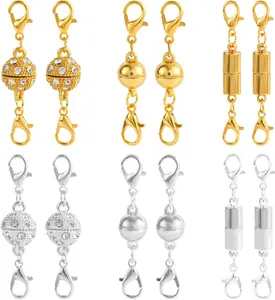 12pcs Magnetic Jewelry Clasps with Ball & Cylindrical Connectors, Alloy Locking Necklace Clasps Magnetic Jewelry Closures for Necklaces Bracelets (Gold & Silver)